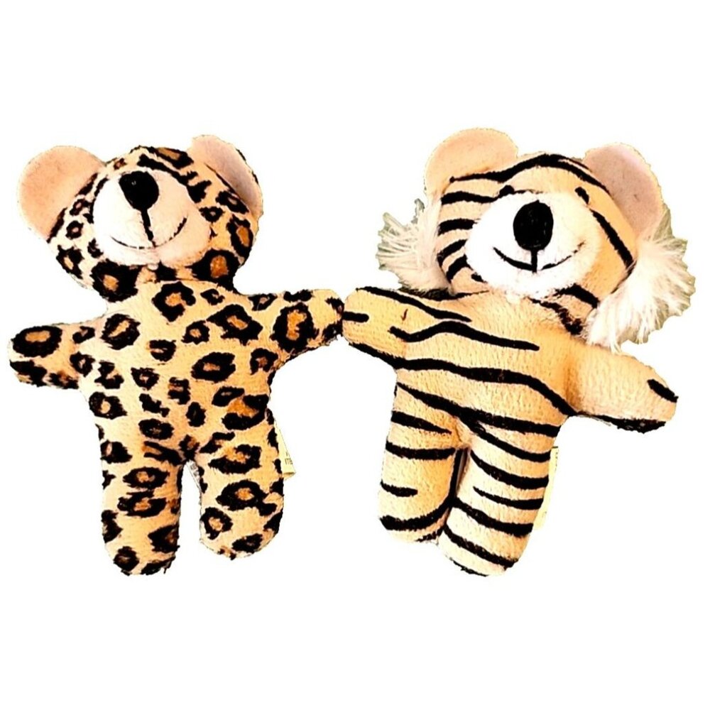 2 Mini Plush Leopard and Tiger Bears Stuffed Animals Toys 4 Inches Tall